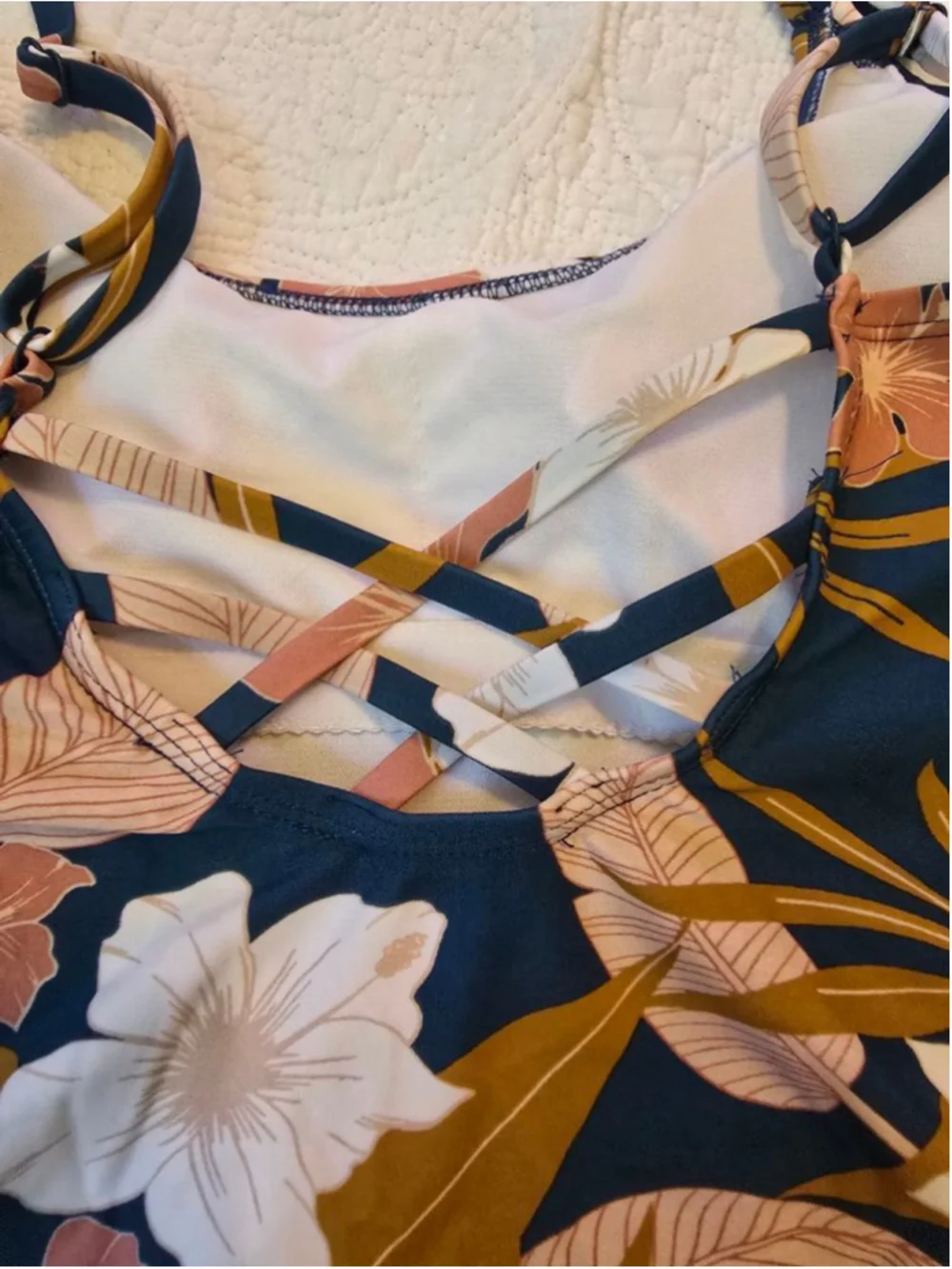 Women's Kona Sol One Piece Swimsuit M Blue Brown Floral Resort Wear Beach Vibes